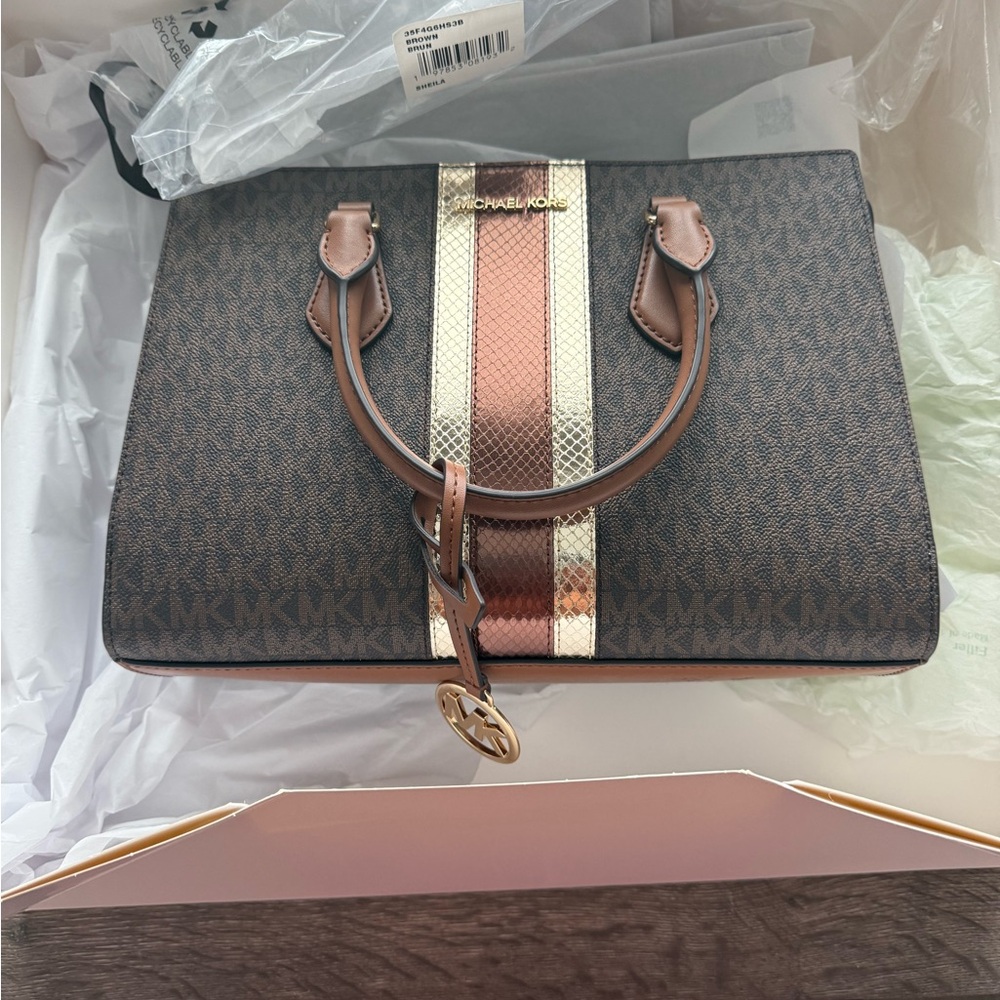 Michael Kors Brown and Gold Satchel Bag